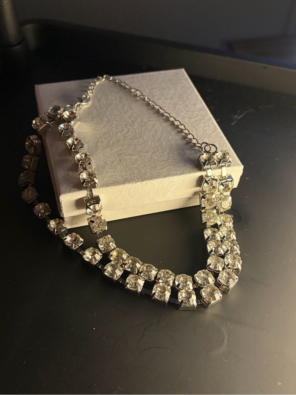 Rhinestone Statement Necklace - Clear Silver-Tone